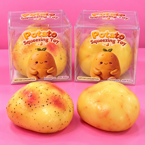 Crunchy potato squishy toy on pink background