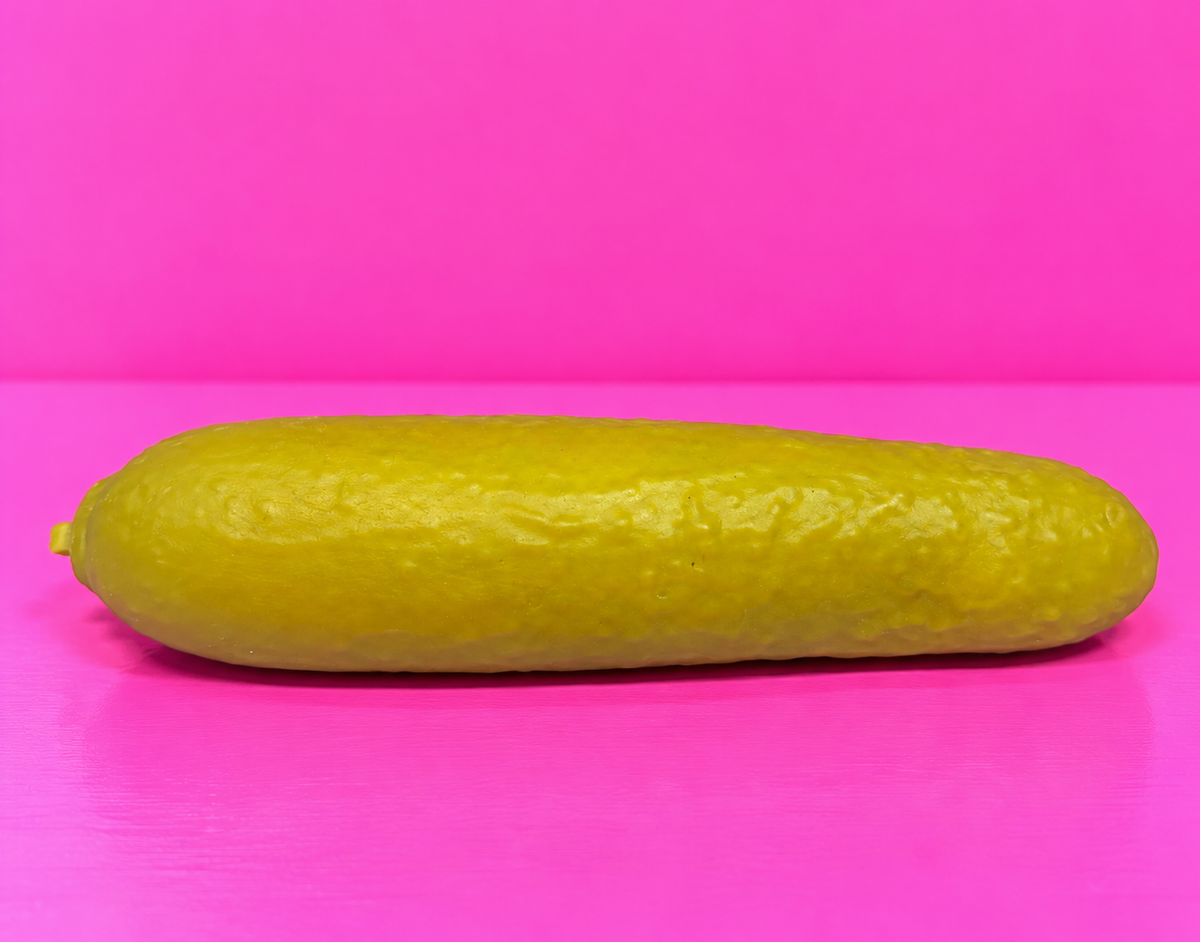 Giant Pickle Squishy on pink background